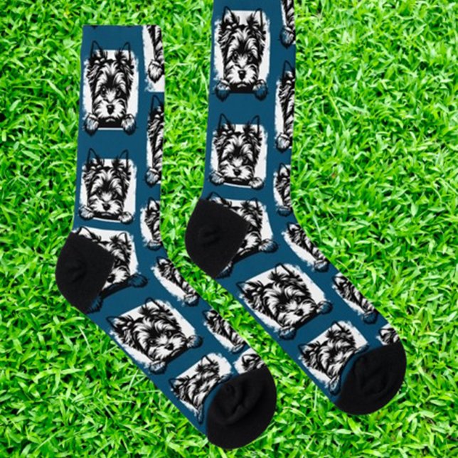 Welsh Terrier Navy Puppy Personalized Theme Socks (Show your love for Welsh Terriers with navy puppy personalized theme socks.  )