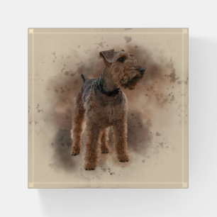 Welsh Terrier on a Mottled Brown Background Paperweight