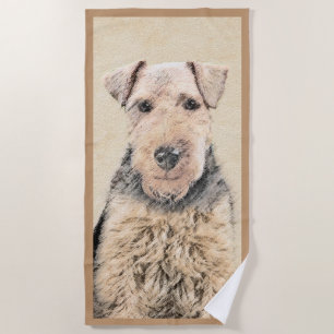 Welsh Terrier Painting - Cute Original Dog Art Beach Towel