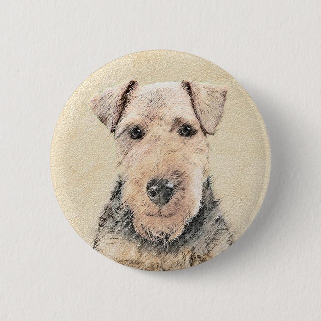 Welsh Terrier Painting - Cute Original Dog Art Button (Front)