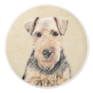 Welsh Terrier Painting - Cute Original Dog Art Ceramic Knob