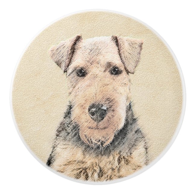 Welsh Terrier Painting - Cute Original Dog Art Ceramic Knob (Front)