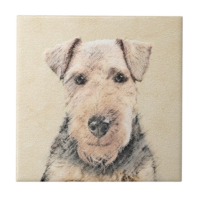 Welsh Terrier Painting - Cute Original Dog Art Ceramic Tile (Front)