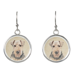 Welsh Terrier Painting - Cute Original Dog Art Earrings