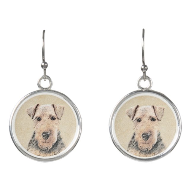 Welsh Terrier Painting - Cute Original Dog Art Earrings (Front)