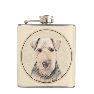 Welsh Terrier Painting - Cute Original Dog Art Flask