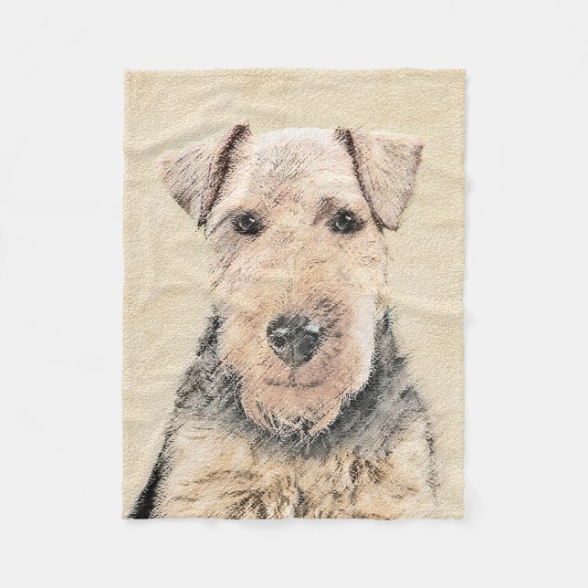 Welsh Terrier Painting - Cute Original Dog Art Fleece Blanket (Front)