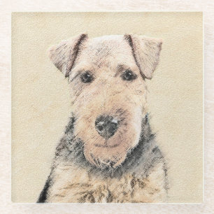 Welsh Terrier Painting - Cute Original Dog Art Glass Coaster