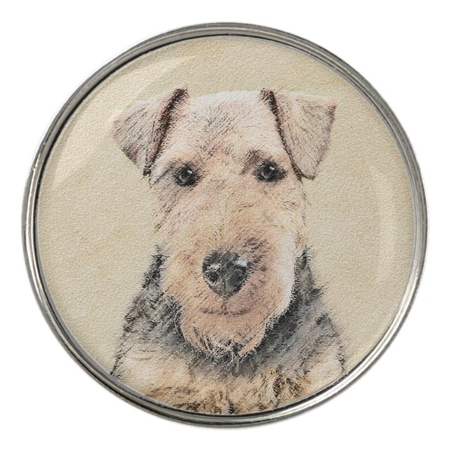 Welsh Terrier Painting - Cute Original Dog Art Golf Ball Marker (Front)