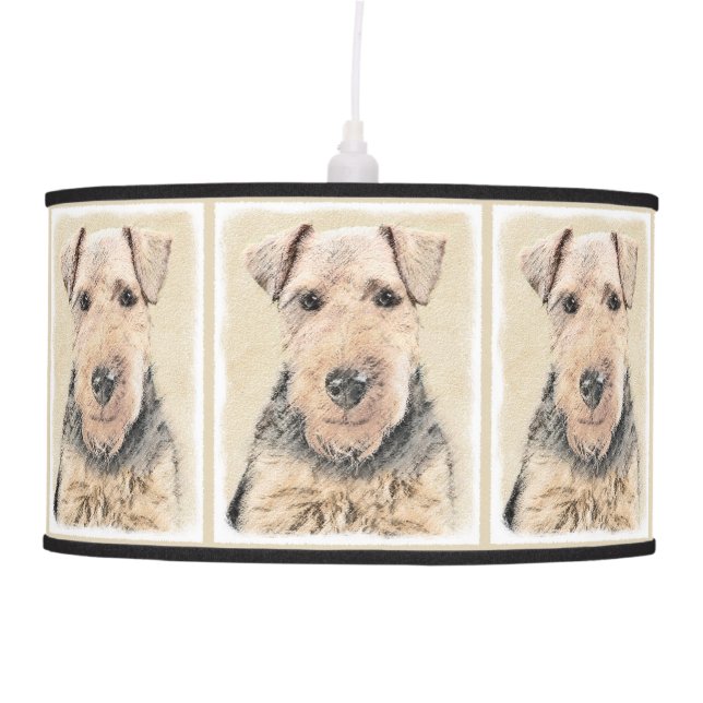Welsh Terrier Painting - Cute Original Dog Art Hanging Lamp (Front)