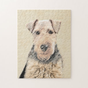 Welsh Terrier Painting - Cute Original Dog Art Jigsaw Puzzle