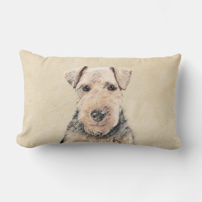Welsh Terrier Painting - Cute Original Dog Art Lumbar Pillow (Front)