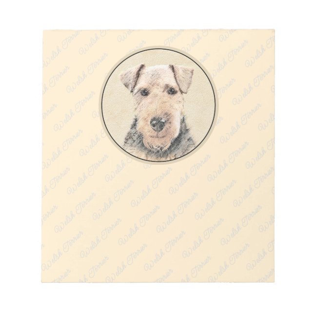 Welsh Terrier Painting - Cute Original Dog Art Notepad (Front)