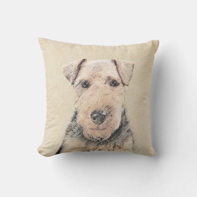 Welsh Terrier Painting - Cute Original Dog Art Outdoor Pillow (Front)