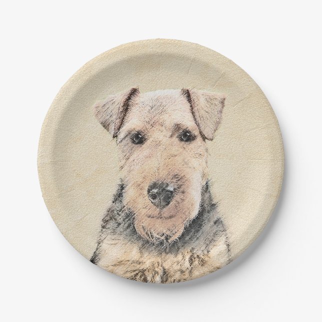 Welsh Terrier Painting - Cute Original Dog Art Paper Plates (Front)