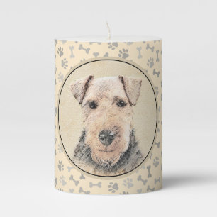 Welsh Terrier Painting - Cute Original Dog Art Pillar Candle