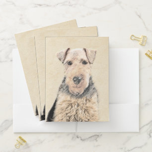 Welsh Terrier Painting - Cute Original Dog Art Pocket Folder
