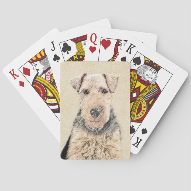 Welsh Terrier Painting - Cute Original Dog Art Poker Cards (Back)