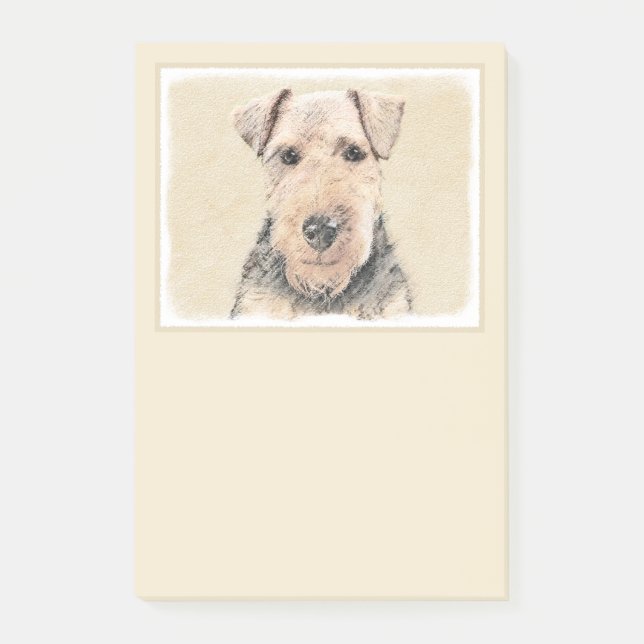 Welsh Terrier Painting - Cute Original Dog Art Post-it Notes (Front)
