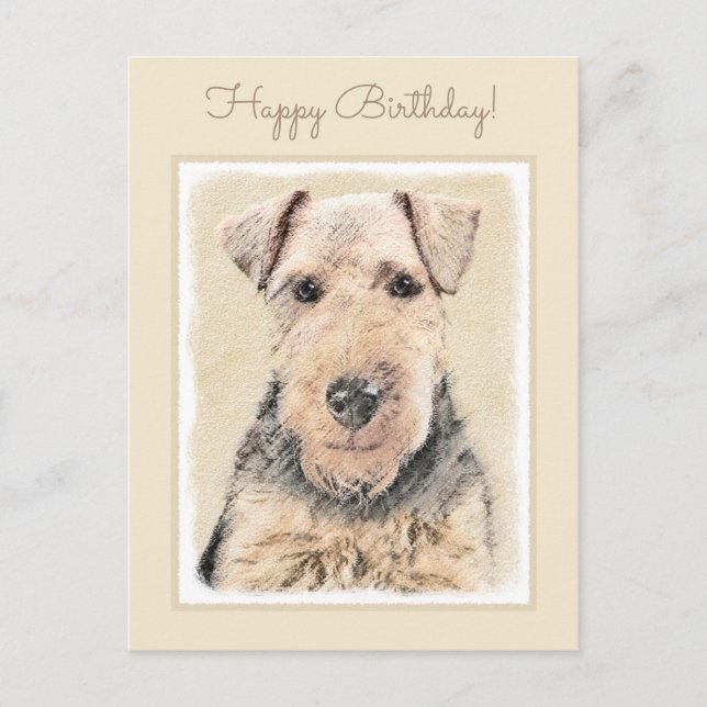 Welsh Terrier Painting - Cute Original Dog Art Postcard (Front)