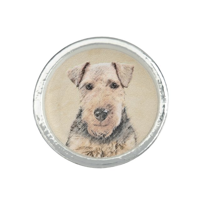 Welsh Terrier Painting - Cute Original Dog Art Ring (Front)