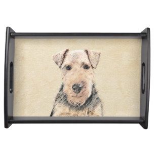 Welsh Terrier Painting - Cute Original Dog Art Serving Tray
