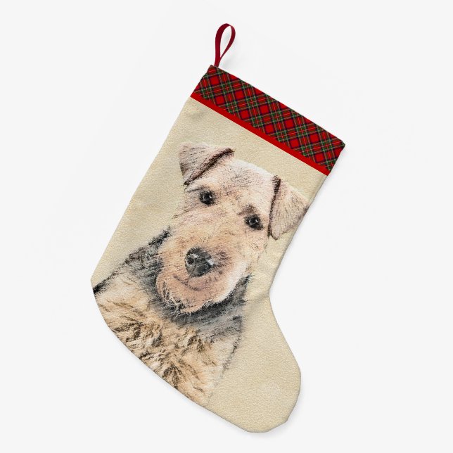 Welsh Terrier Painting - Cute Original Dog Art Small Christmas Stocking (Front (Hanging))