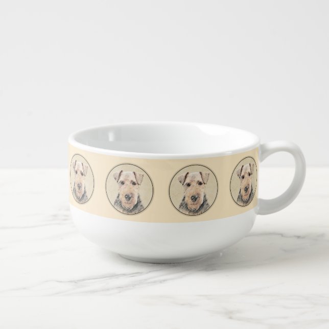 Welsh Terrier Painting - Cute Original Dog Art Soup Mug (Left)