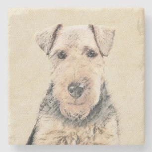 Welsh Terrier Painting - Cute Original Dog Art Stone Coaster