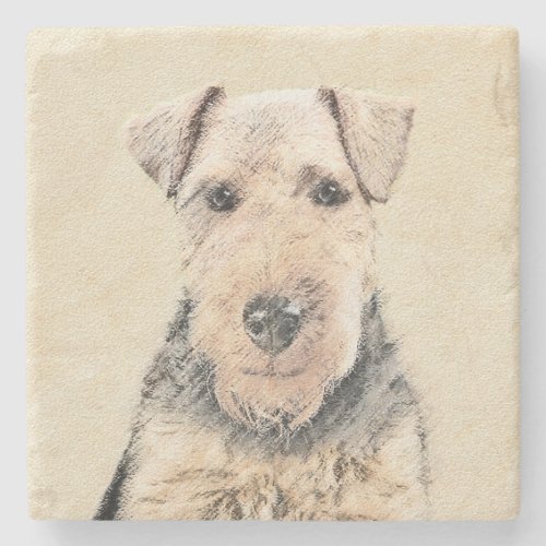 Welsh Terrier Painting _ Cute Original Dog Art Stone Coaster