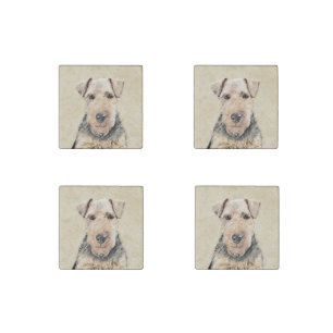 Welsh Terrier Painting - Cute Original Dog Art Stone Magnet