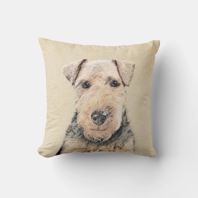 Welsh Terrier Painting - Cute Original Dog Art Throw Pillow (Front)