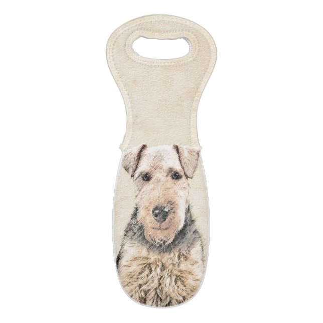 Welsh Terrier Painting - Cute Original Dog Art Wine Bag (Front Flat)