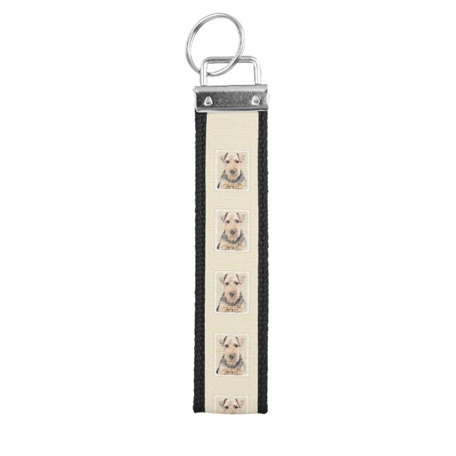 Welsh Terrier Painting - Cute Original Dog Art Wrist Keychain (Keys on Top)