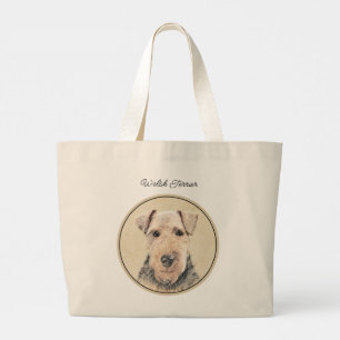 Welsh Terrier Painting WT Cute Original Dog Art Large Tote Bag