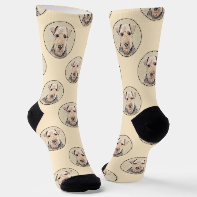 Welsh Terrier Painting WT Cute Original Dog Art Socks (Angled)
