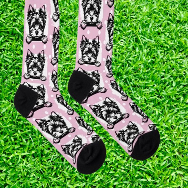 Welsh Terrier Puppy Pink Dots Theme Socks (Keep your feet cozy and stylish with Welsh Terrier Puppy Pink Dots Theme Socks—perfect for dog lover)