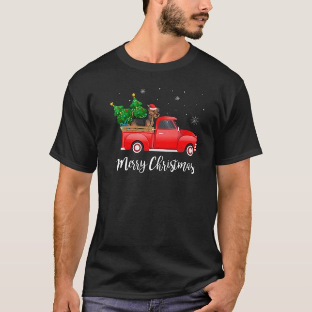 Welsh Terrier Red Truck Christmas Tree Xmas Dog T-Shirt (Front)