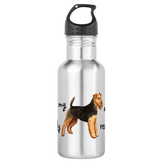 Welsh Terrier Rescue Stainless Steel Water Bottle (Front)