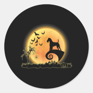 Welsh Terrier Scary And Moon Dog Funny Halloween Classic Round Sticker