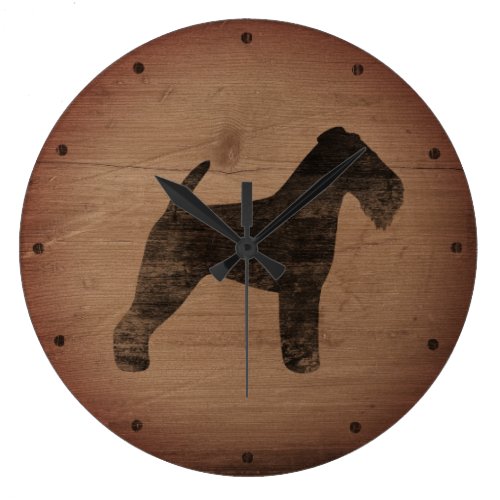 Welsh Terrier Silhouette Rustic Large Clock