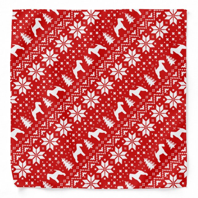 Welsh Terrier Silhouettes Christmas Pattern Red Bandana (Front)