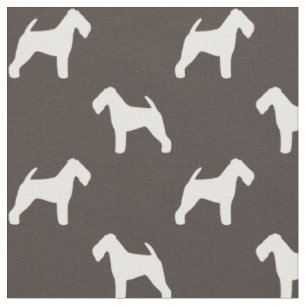 Welsh Terrier Silhouettes Grey and White Patterned Fabric