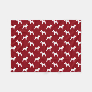 Welsh Terrier Silhouettes Pattern Red and White Fleece Blanket