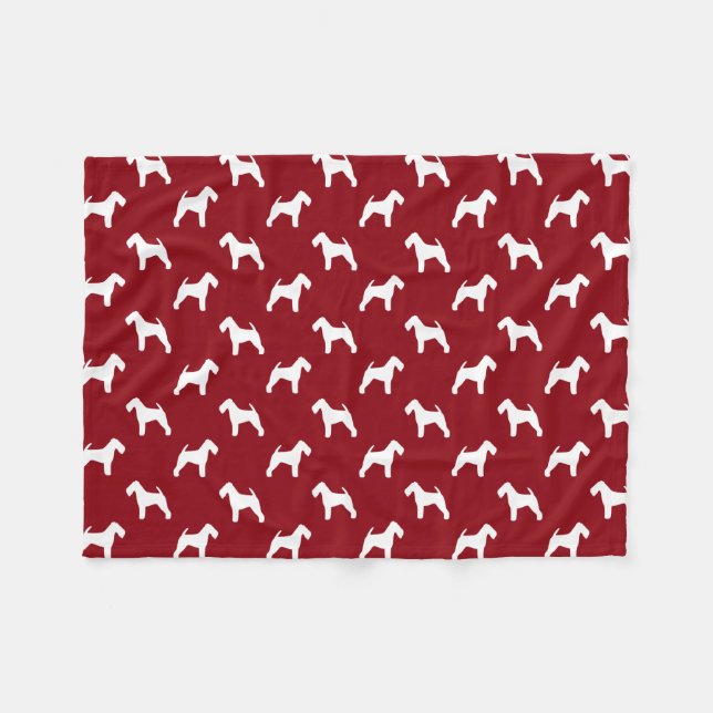 Welsh Terrier Silhouettes Pattern Red and White Fleece Blanket (Front (Horizontal))