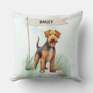 Welsh Terrier Watercolor Personalized Dog Throw Pillow