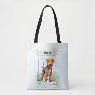 Welsh Terrier Watercolor Personalized Dog Tote Bag