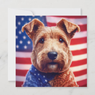 Welsh Terrier With American Flag And Bandana Invitation