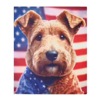 Welsh Terrier With American Flag And Bandana Metal Print