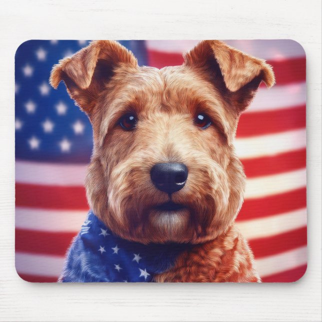 Welsh Terrier With American Flag And Bandana Mouse Pad (Front)